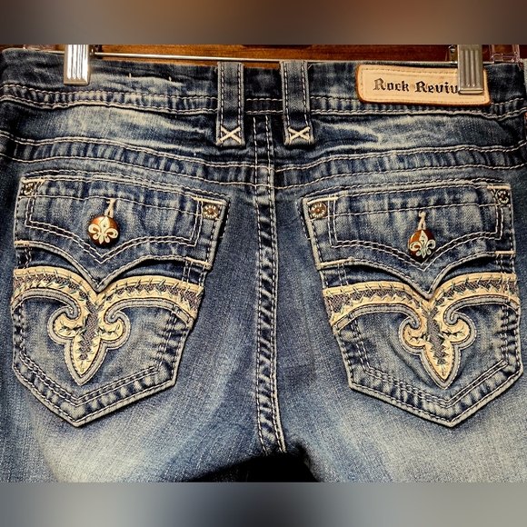 Rock Revival Distressed Blue Flare Jeans - Picture 6 of 13